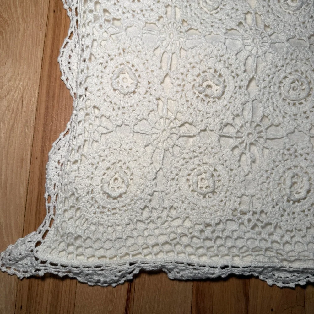 Vintage Flower Crochet Pillowcase Linen Cotton Cover Sham